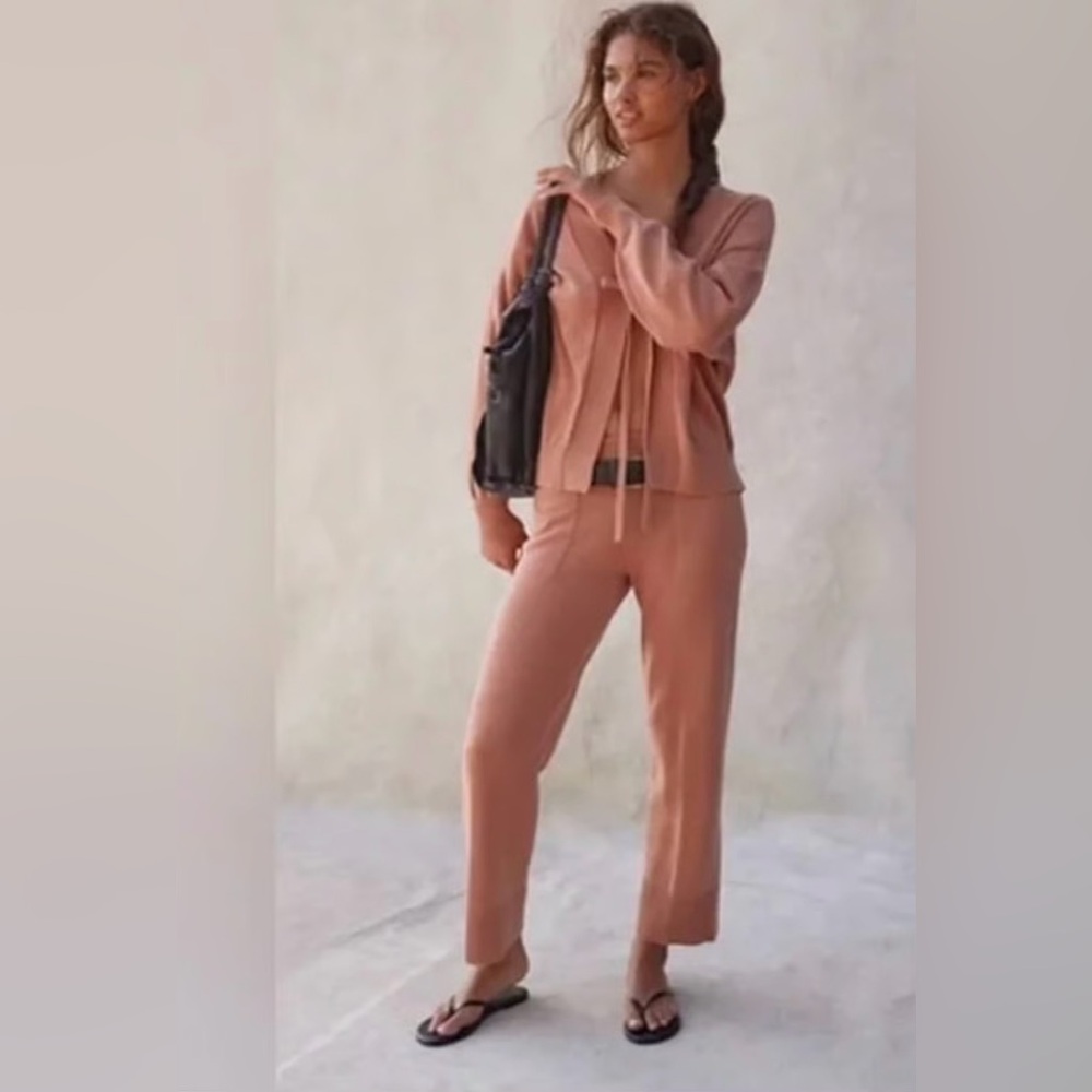 NWOT Free People Beach Solar Sweater Set Tie Front Cardigan and Pull On Pants